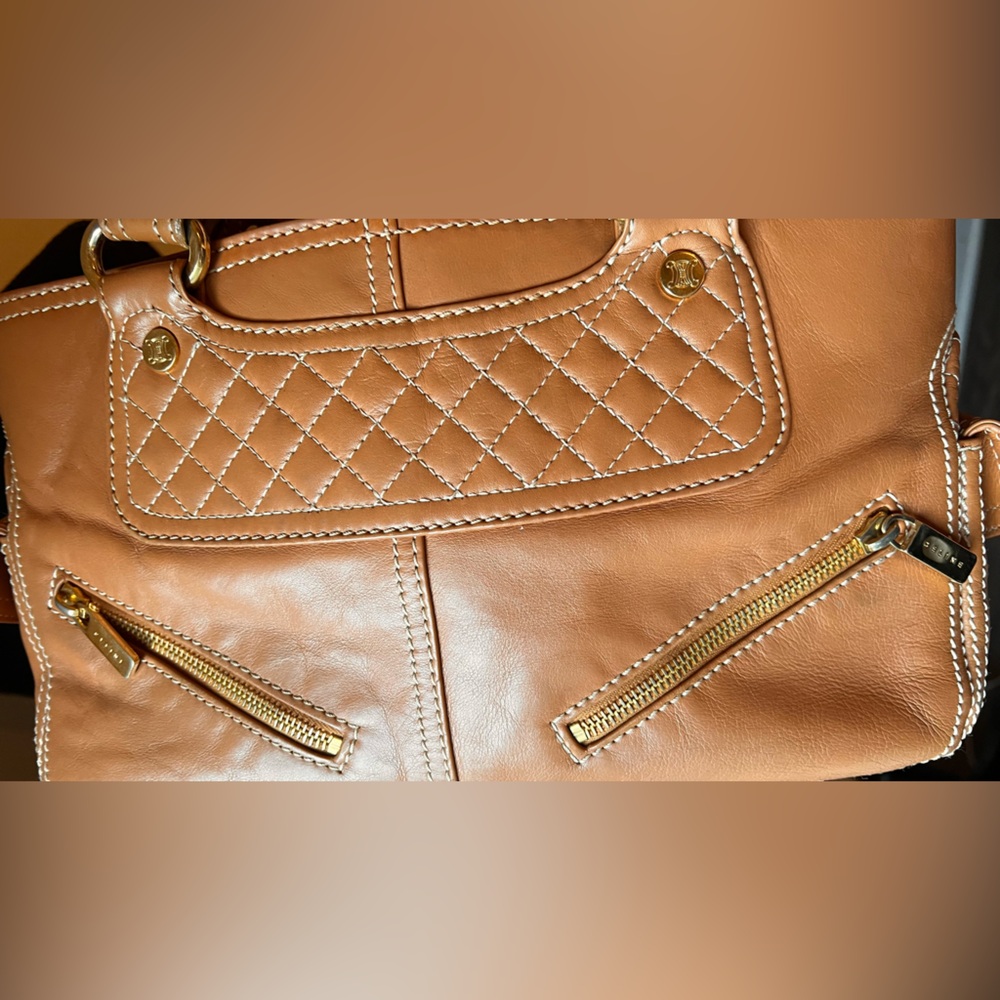 Celine vintage beige/brown Leather Satchel with Gold Details - Picture 6 of 15